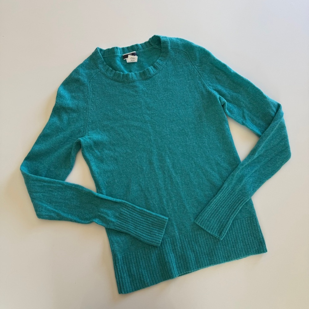 J. Crew-Cashmere Wool Blend-Teal Blue-Knit Crew Neck-Pullover Sweater-Size M